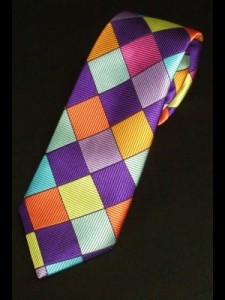 Mauve Multi-coloured squares Van Buck Tie