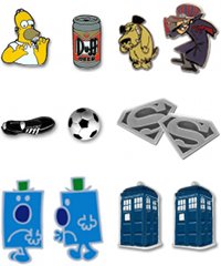 Arnold Willis cufflinks of The Simpsons, Dastardly and Muttley, football, Superman, Mr Grumpy and the TARDIS