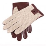 Dents brown leather crochet back gloves