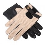 Dents black leather crochet back mens gloves