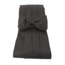 Van Buck Black Satin Cummerbund and Ready Tied Bow Tie Set