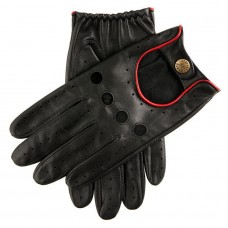 Dents Delta Leather Black / Berry Trim Mens Driving Gloves