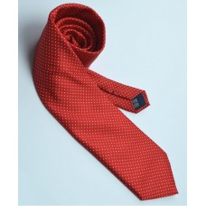 Fine Silk Spotted Tie with White Pin Dots on Scarlet