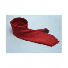 Fine Silk Spotted Tie with Blue Polka Dot Spots on Bright Red