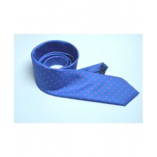 Fine Silk Spotted Tie with Pink Polka Dot Spots on Mediterranean Blue